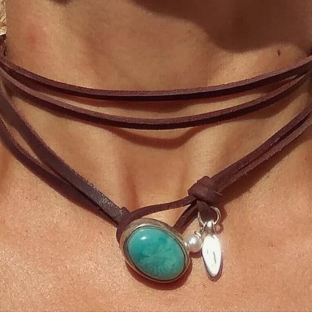 Leather Necklace With Turquoise Pendant